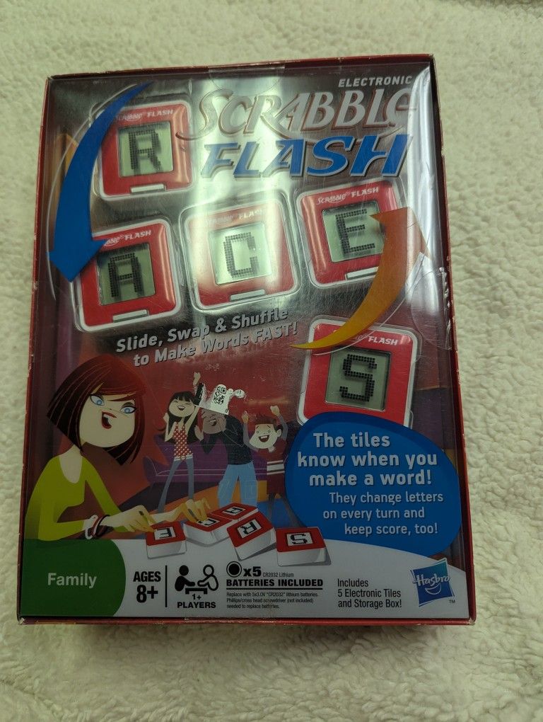 The product is a new 2010 Hasbro Scrabble Flash electronic