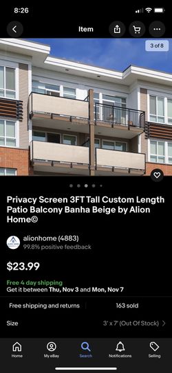 Balcony Privacy Screen - Beige 3 X 7