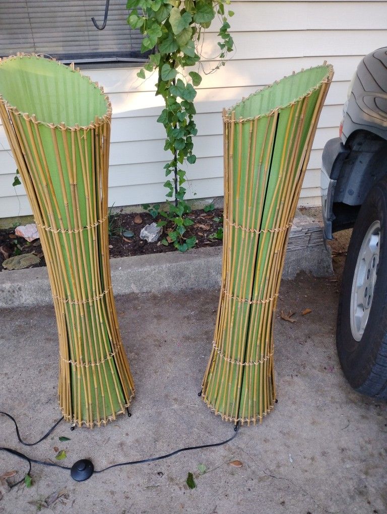 Antique Kobe Bamboo 3 Bulb Lamp Stands. 
