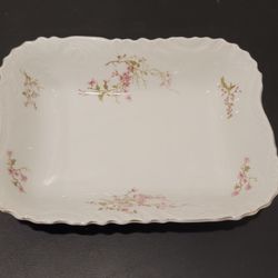Vintage Setving Dish From Austria, Pink Flowers, 9" X 7"