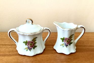 VTG Winrose Mini Collection Porcelain Creamer & Sugar Bowl Hand Painted In USA