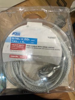 20 ft Blue Hawk Tow Cable With Grab Hooks