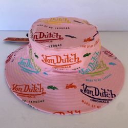NEW VON DUTCH PINK ALL OVER PRINT BUCKET HAT