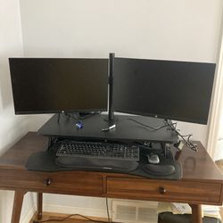 Standing Desk With Monitor Desk Mount, Two HP Monitors, and Wireless Keyboard And Mouse