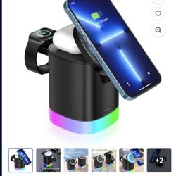 3 In 1 Magnetic Wireless Fast Charger For Smart Phone RGB Ambient Light Charging Station For Airpods IWatch