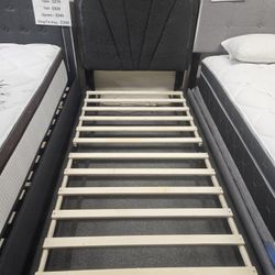 Brand New Charcoal Fluffy Linen LED Twin Platform Bedframe