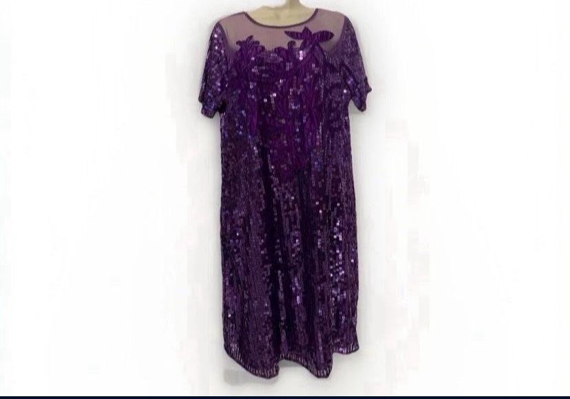 Women Size 14 W Purple Sequin Cocktail Dress
