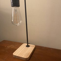 Industrial Edison Table Lamp with Wood Base