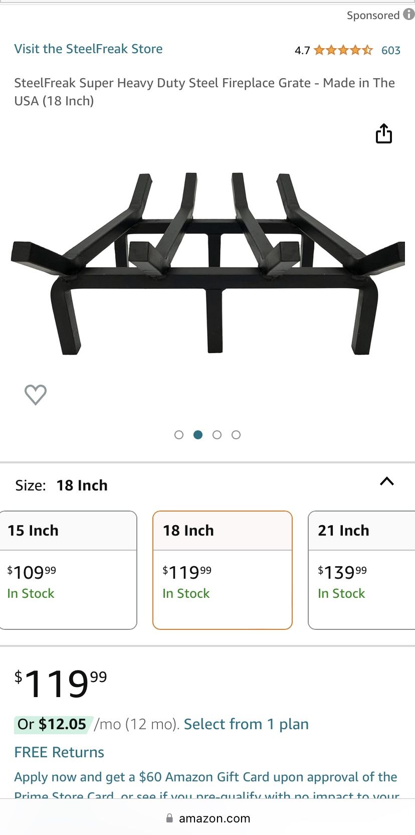SteelFreak Super Heavy Duty Steel Fireplace Grate - Made in The USA (18 Inch)