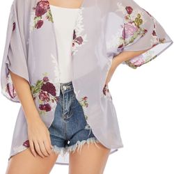 Womens Purple Floral Kimono Cardigan Size Large