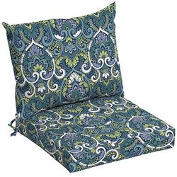 24-in x 22-in 2 -Piece Sapphire Aurora Blue Damask Deep seat patio chair cushion