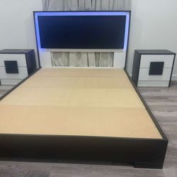 Brand New Queen Bed with 2 Nightstands / Cama Queen con Luces Led  y 2 Mesas de Noche Nuevo a Estrenar … Fast 🚚