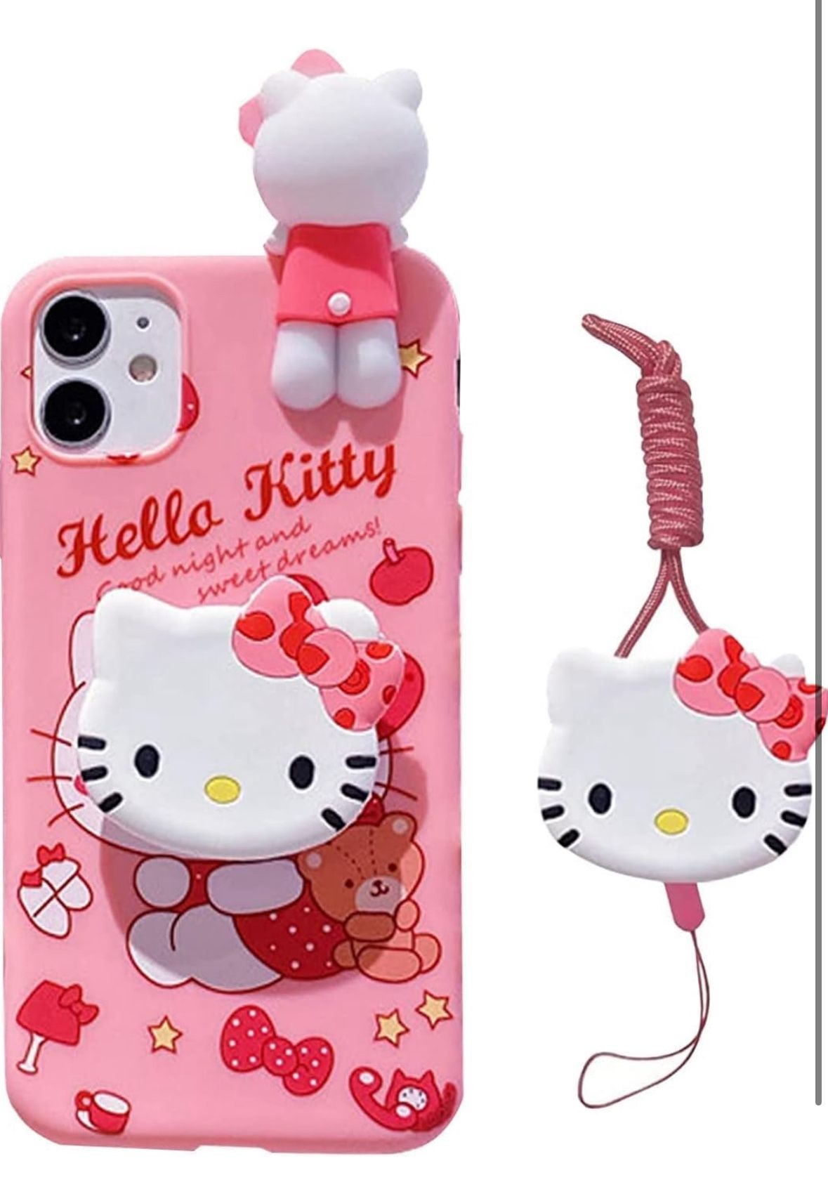 Compatible with iPhone 12 Case Cute 3D with Cartoon Cat Stand Case Kawaii Kitten Belt Lanyard TPU Shockproof Soft Back Case Kawaii Phone Case Designed
