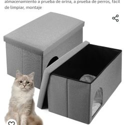 Juego de 2 cajas de arena ocultas para gatos, otomanas con tapete de cama, banco grande para baño, gabinete de almacenamiento a prueba de orina, a pru