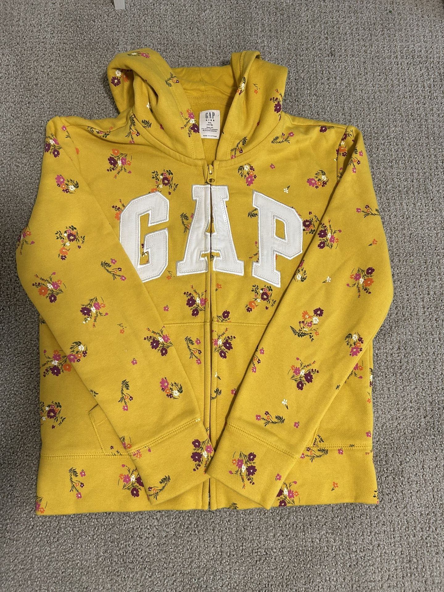 Yellow GAP Floral Zip-Up Hoodie with Hood