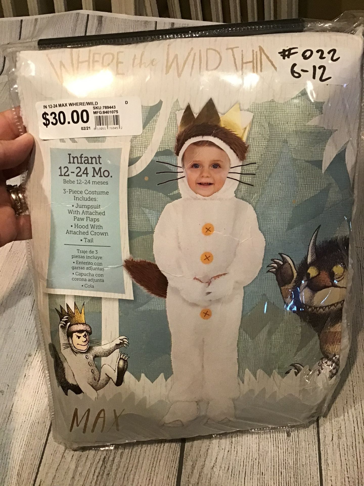 Where The Wild Things Are Max Infant Costume Size 12-24 Months -NEW