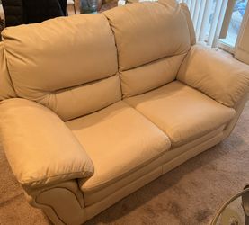 Beige Leather Loveseat