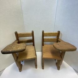 Vintage American Girl Doll Wood School Desk Chair - Heart Cutouts - Set Of 2