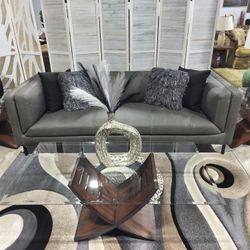  Contemporary Malta Leather Graphite Sofa