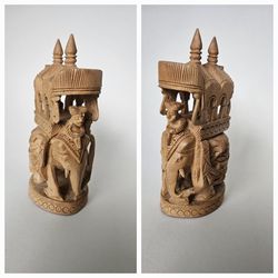 Wooden Ambari Elephant Handcrafted Carved White Wood Crafts India Howdah Felted bottom.  Measures approximately  4 3/4" x  2".  Lovely craftsmanship w