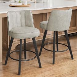26 in. Light Gray Modern Faux Leather 360° Swivel High Back Barstool Set Of 2’