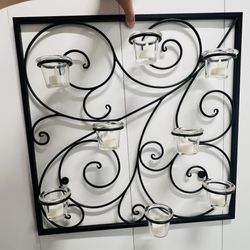 Wrought Iron Wall Decor With 8 Candle Holders 