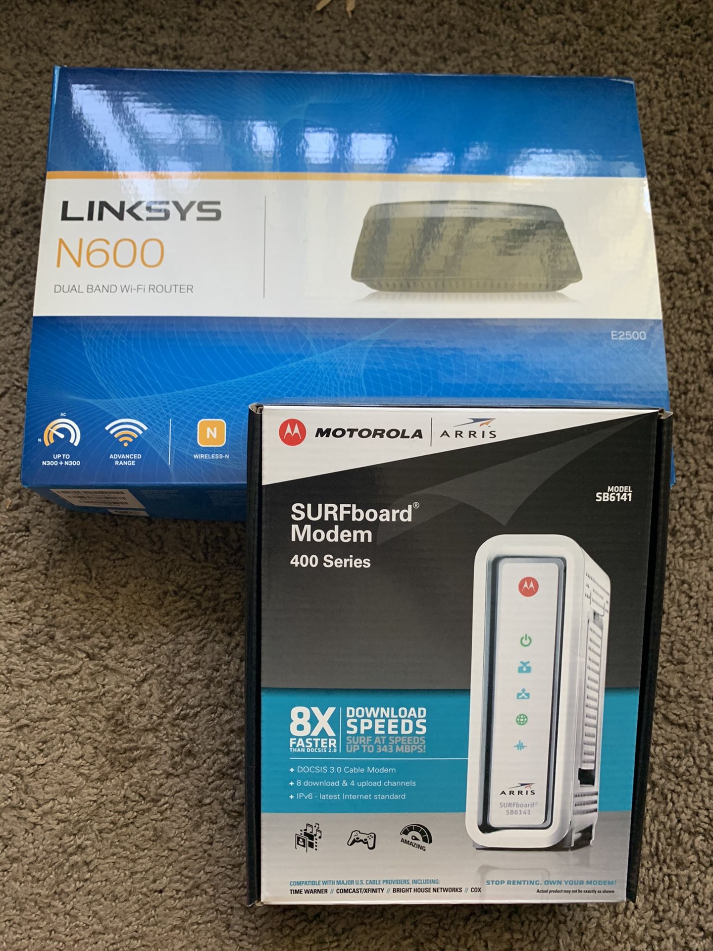 WiFi router and modem with boxes
