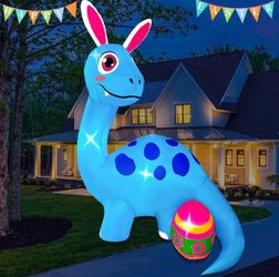 Easter Inflatable Dinosaur with Cute Bunny Ears & Egg Decor