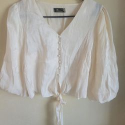 Women's Believe Brand Peasant Style Top Pearlescent Cream Color Size Small