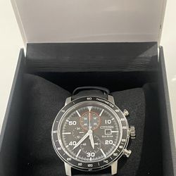 CITIZEN ECO-DRIVE BRYCEN CHRONOGRAPH w/BLK STRAP “NEW”