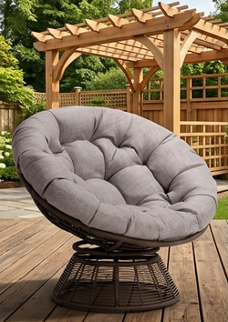 Outdoor Papasan Swivel Chair with Gray Cushion