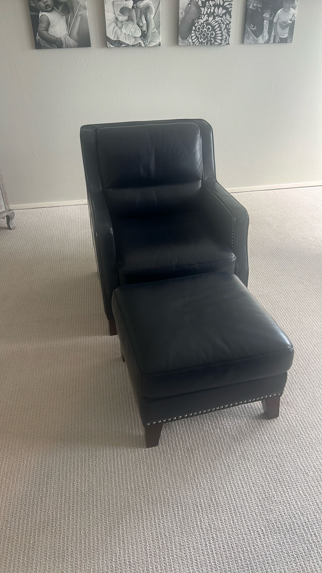 Blue Leather Chair And Ottoman