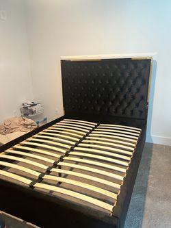 Black Velvet Tufted Bed Frame with Gold Trim