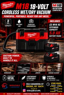 Milwaukee M18 Cordless Wet/Dry Vacuum with Batteries