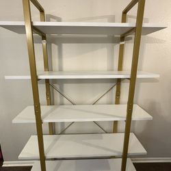 White & Gold 5-Tier Bookcase 70” Height, Open Storage Display Shelves 