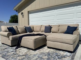 Living spaces u shaped beige sectional w ottoman DELIVERY AVAILABLE