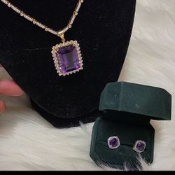 10K White Gold With Diamond And  Amethyst Earrings