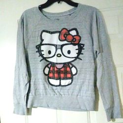 Hello Kitty Distressed grey long sleeve top t tee shirt Kids Children's Size S Small 