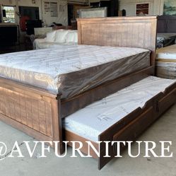 Queen Bed W Twin Trundle And 2 Mattresses 