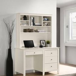 **SALE** ~Modern Wood Desk with Hutch in Crisp White Finish NEW!