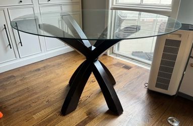Round Glass Tabletop with Wood Base