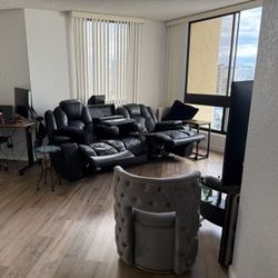 89” Leather sofa, 65” Tv And S Shape Coffee Table 