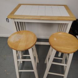 White Tile Breakfast Table With 2 Stools Or One Chair 