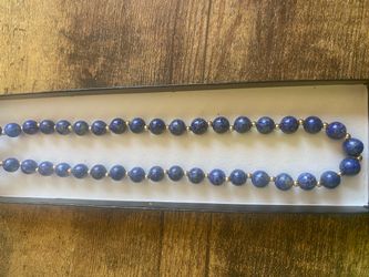 14k STAMPED- Lapis Lazuli and Yellow Pearl Necklace Set