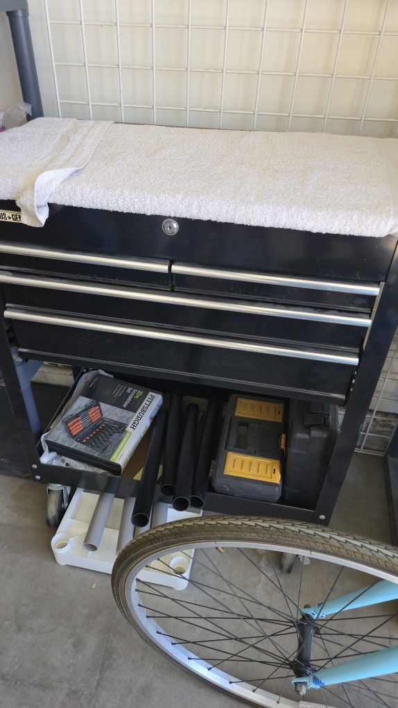 Tool Box With All Tools 4 Wheeled Push Cart