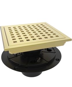 6 Inch Square Shower Floor Drain with Flange, Quadrato Pattern Grate Removable,Food-Grade SUS 304 Stainless Steel, Watermark&CUPC Certified, Brushed G