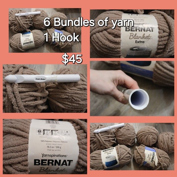 6 Bundle Of Yarn & Hook
