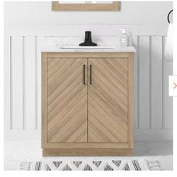 Huckleberry 30 in. Single Sink Weathered Tan Bath Vanity with White Engineered Marble Top (Assembled)