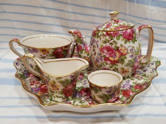 Royal Winton Grimwades "Summertime" Chintz 6pc Personal Tea Set~1995