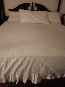Wooden queen size bed with mattress and box spring